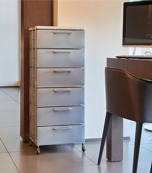 Cassettiera con ruote 44x35xh112 cm Isotta 6 Cassetti portata max 20 kg struttura in metallo Grigio