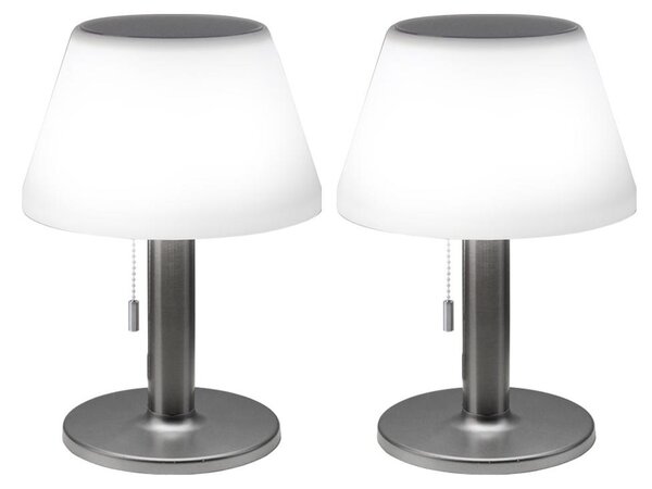 Set di 2 lampade da tavolo a LED solari, con dimmer a livelli, colore argento, altezza 28 cm