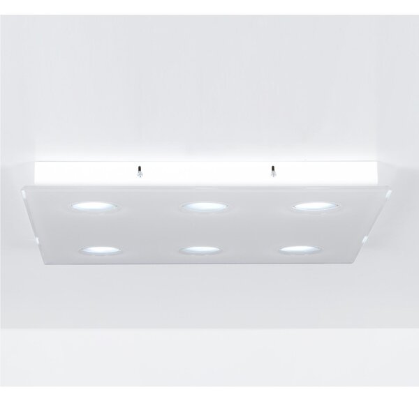 Plafoniera Quadrata 6 Luci 60x60xh10 cm bicolore bianco trasparente