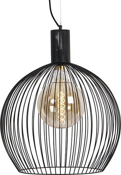QAZQA - Lampada a sospensione rotonda dal design moderno | Lampada a sospensione | Lampada a sospensione nera 50 cm - Wire Dos | Soggiorno | Camera da letto - Acciaio allungato - Compatibile con LED E27