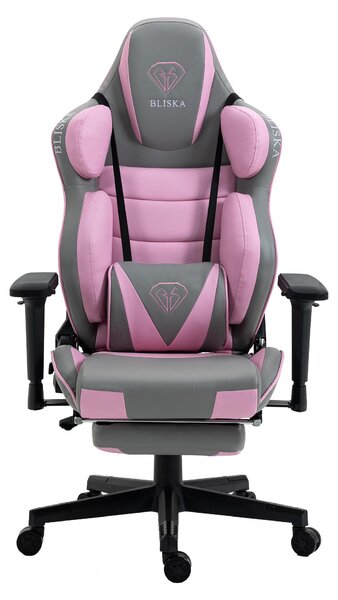 Poltrona da ufficio Chair Racing con seduta sportiva e braccioli ergonomici 4D Sedia da scrivania Sedia girevole, colore: grigio chiaro / rosa