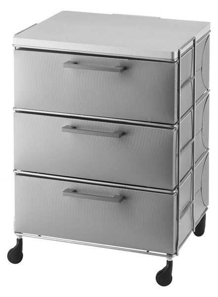 Cassettiera con ruote e cassetti In Polipropilene 44x35xh57 cm ISOTTA 3 Cassetti portata max 20 kg ruote in plastica colore struttura Grigio