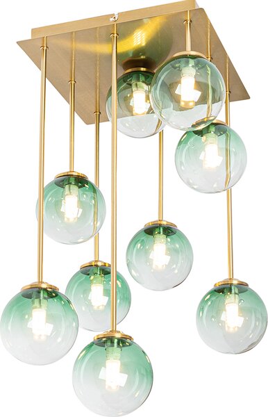 QAZQA - Lampada da soffitto Art Deco oro I ottone con vetro verde 9 luci - Atene I soggiorno I camera da letto - acciaio quadrato - LED adatto G9