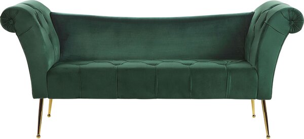 BELIANI Lettino imbottito in velluto verde scuro trapuntato double-face con gambe dorate glamour