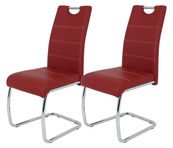 Hela Tische, set di 2 sedie per sala da pranzo a sbalzo Flora - rivestimento in Pelle finta rosso bordeaux - struttura in metallo cromato - portata 120 kg - schienale con maniglia