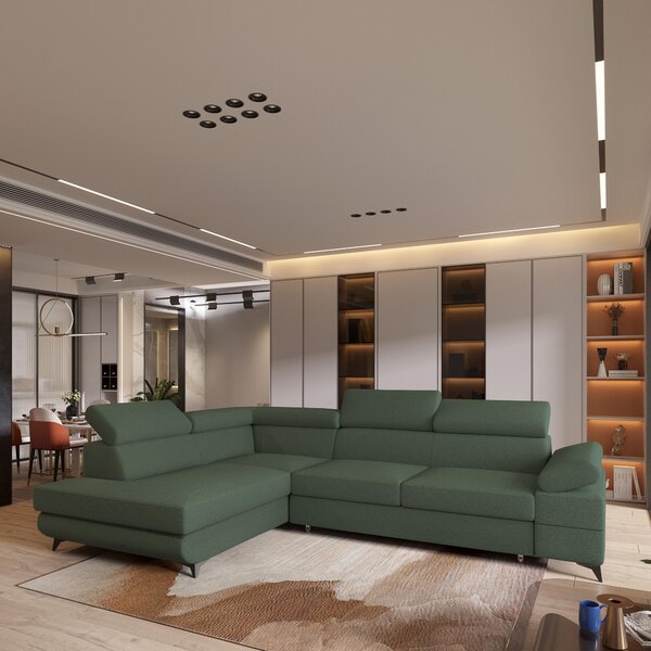 Divano angolare Masseno FAVIEN L-S con funzione letto a L, divano con box letto, divano da soggiorno, divano, divano letto, set di divani - verde, QUELLE 37