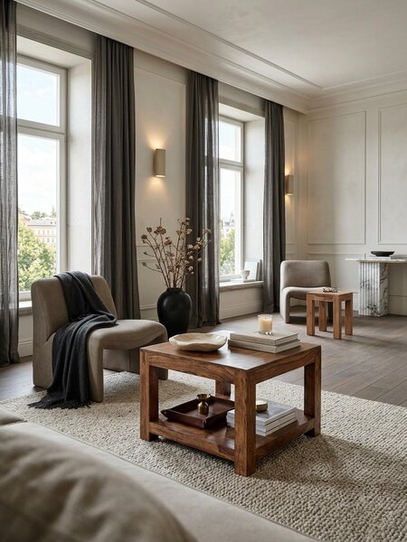 Tavolino MUMBAI in legno massello Sheesham 60 x 60 cm Tavolino da salotto Design marrone scuro Stile country Tavolino ausiliario