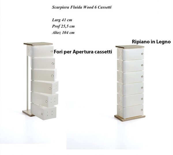 Scarpiera Contenitore Multiuso Fluida Wood 6 Cassetti 45x25.5xh104 cm