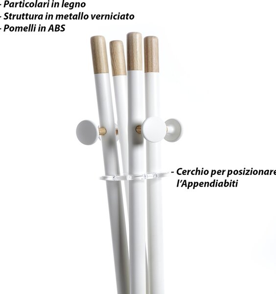 Appendiabiti richiudibile Mikado diametro 40xh184 cm in metallo verniciato con polveri epossidiche particolari in legno