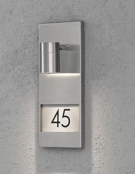 Konstsmide Modena numero civico in acciaio inox Applique in acciaio inox con vetro trasparente incl. numero civico