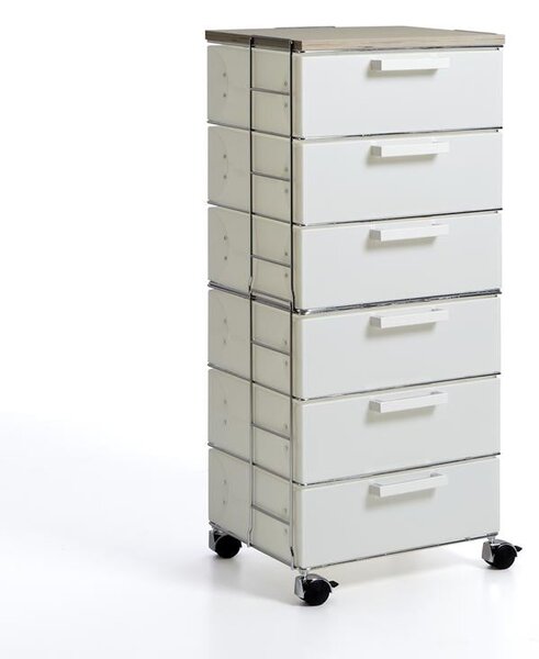 Cassettiera Isotta Wood 6 cassetti 41x35xh106 in polipropilente bianco Perla Top in Legno