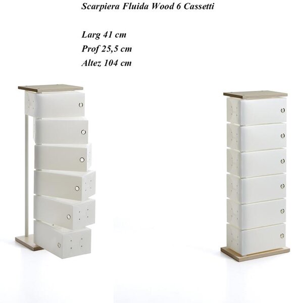 Scarpiera Contenitore Multiuso Fluida Wood 6 Cassetti 45x25.5xh104 cm