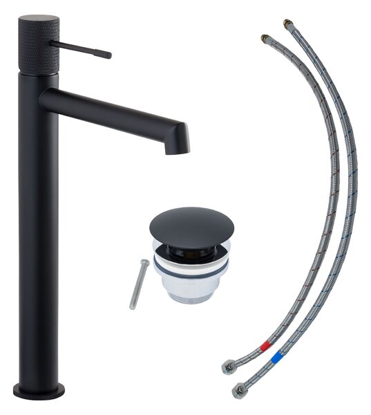 Miscelatore per lavabo SCHÖNER WOHNEN collezione KADIA L, nero opaco, rubinetto adatto ai lavabi da appoggio del vostro bagno