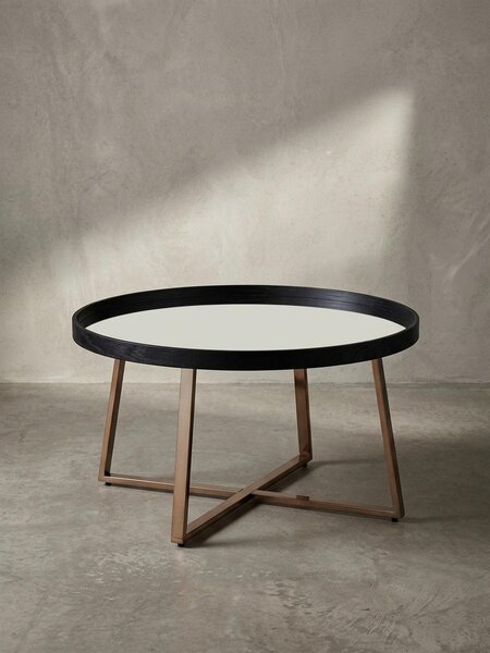 Tavolino rotondo oro, metallo e vetro, elegante tavolino da salotto. 78x78x42 cm | Kadima Design