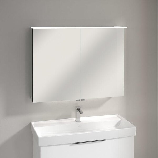 Villeroy & Boch, mobiletto specchio Taro, 100,7 cm, con 2 ante, illuminazione a soffitto, illuminazione per il lavabo e specchio ingranditore