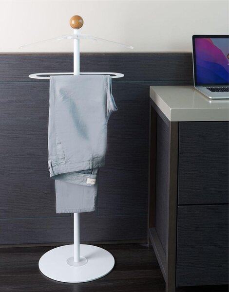 Servomuto Appendiabiti con svuotatasche portaoggetti circolare Quasimodo in Metallo Dimensioni 50x40xh 110 cm colore bianco