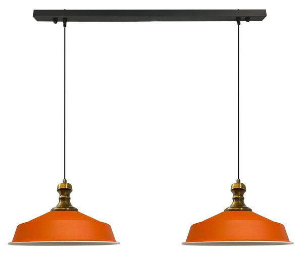 Lampada a sospensione Asletl-Knob Lampada a sospensione in metallo a 2 luci, E27, lampada vintage arancione