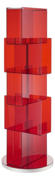 Libreria Contenitore con Base Girevole in MDF porta CD porta DVD Multiuso BABELE Dimensioni 45x45xh133 cm - peso 11,2 kg in Cristallo Acrilico Rosso Trasparente