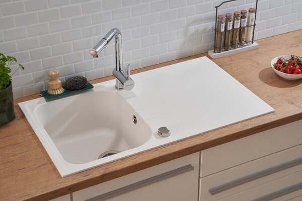 Lavello da cucina Lavello da incasso Lavello in granito 86 x 50 Bianco Respekta Orlando