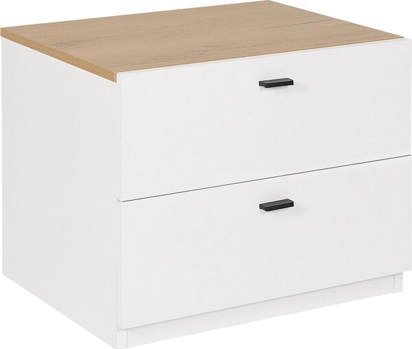 BELIANI Comodino bianco con legno chiaro MDF 2 cassetti per camera da letto stile scandinavo