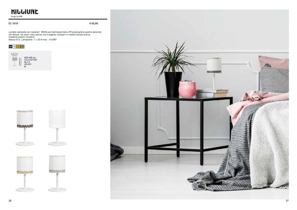 Lumetto da tavolo Abat Jour RICCIONE in polipropilene e Materiali riciclabili 20xh35 cm -E14 Socket Bulbs 1x30W Max E14 FBT colore texure bianco