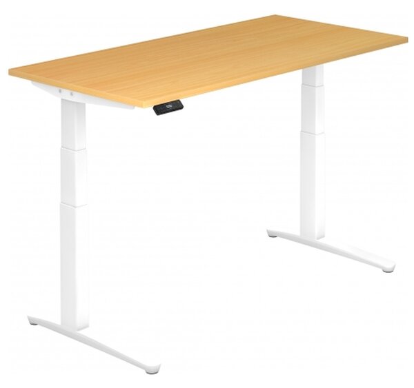 Scrivania Hammerbacher regolabile in altezza elettricamente, 160x80 cm, faggio/bianco