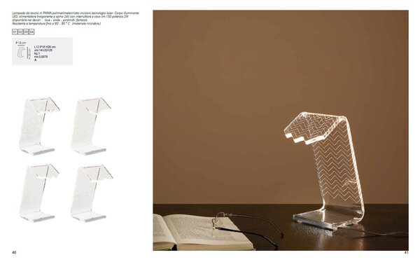 Lampada da Tavolo in polimetalcrilato corpo illuminante a LED 12x18x26 h cm -led 2 W - 24 volt incisioni fantasia