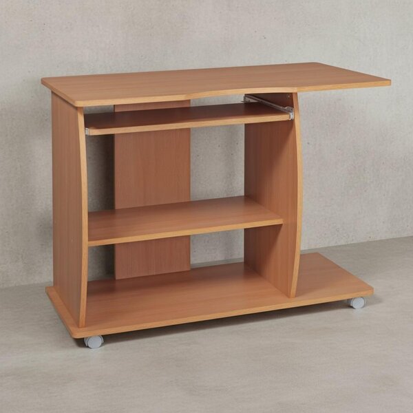 Tavolo per laptop Tavolo per computer: angoli 3D, spazio di archiviazione, struttura in truciolato, rotelle. Beige, 90x50x71 cm | Kadima Design