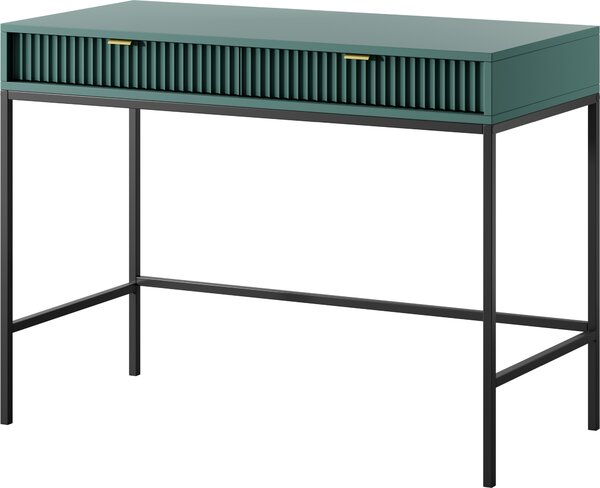 BETTSO Tavolino da trucco con bordi zigrinati, consolle, scrivania, maniglie dorate, NOVA verde con cornice nera