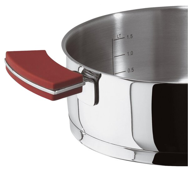Casseruola BASSA due Maniglie in Silicone O'Clock Red �20xh7 cm - 1,5 lt -1,32 kg. fondo termo diffusore, corpo in acciaio inox lucidato a specchio