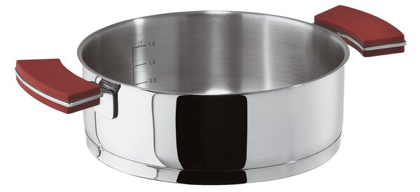 Casseruola BASSA due Maniglie in Silicone O'Clock Red �20xh7 cm - 1,5 lt -1,32 kg. fondo termo diffusore, corpo in acciaio inox lucidato a specchio