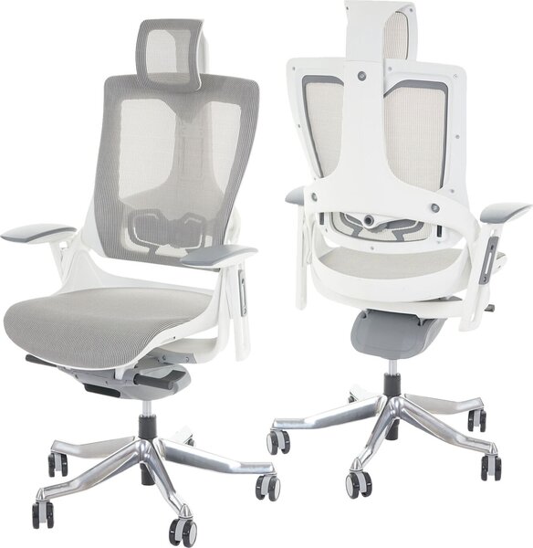 Sedia da ufficio MERRYFAIR Adelaide, sedia girevole da scrivania, imbottita/in rete, ergonomica ~ bianco-grigio
