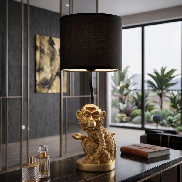 Lampada da tavolo Sitzaffe, resina, oro e nero, 20x51,5 cm, design Mauro Ferretti