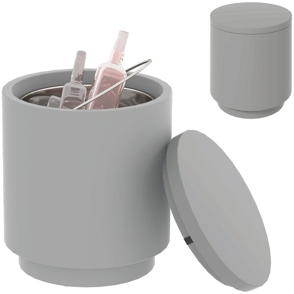 HOMCOM Tavolino Multiuso con Secchiello Ghiaccio e Coperchio, in Cemento e Acciaio Inox, Ø37.5x43.5 cm, Grigio Chiaro