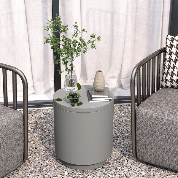 HOMCOM Tavolino Multiuso con Secchiello Ghiaccio e Coperchio, in Cemento e Acciaio Inox, Ø37.5x43.5 cm, Grigio Chiaro