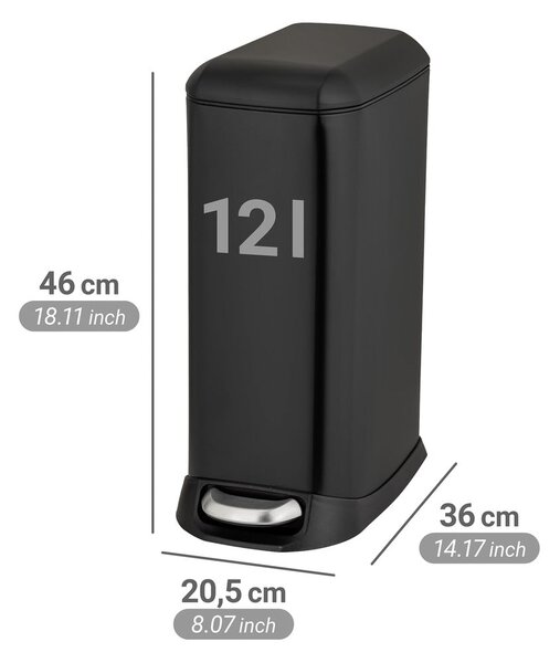 Cestino per la spazzatura nero opaco in acciaio con pedale 12 l Design – Wenko