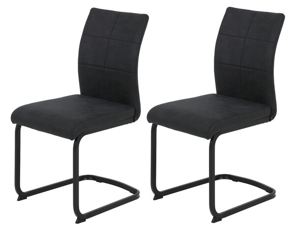 Hela Tische, set di 2 sedie da pranzo a sbalzo PIA - rivestimento in microfibra antracite - struttura in metallo a tubo quadrato verniciato a polvere - portata 120kg