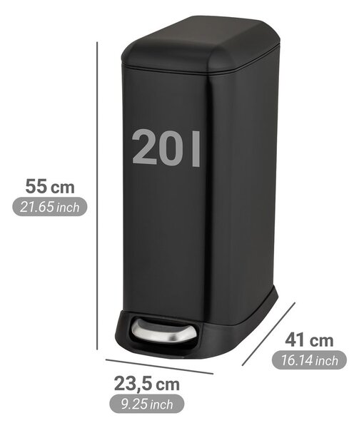 Cestino per la spazzatura nero opaco in acciaio con pedale 20 l Design – Wenko