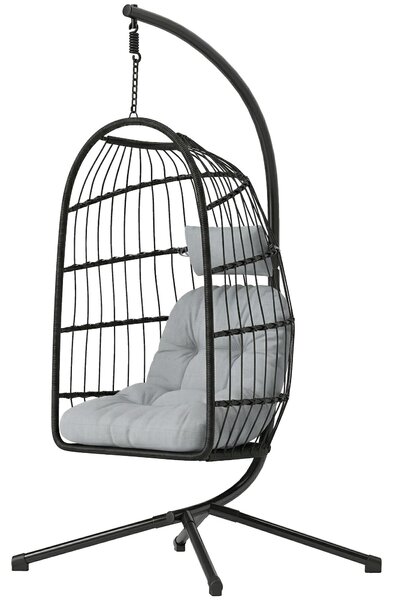 Poltrona sospesa Outsunny con struttura pieghevole, cesto sospeso in polyrattan con cuscini