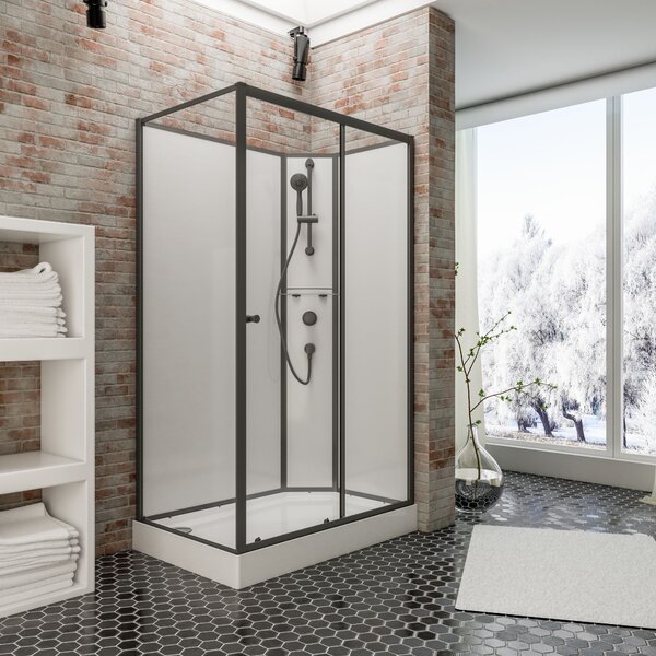Cabina completa Schulte - Versione destra, 120 x 80 x 204 cm, vetro di sicurezza (ESG) trasparente chiaro, nero opaco