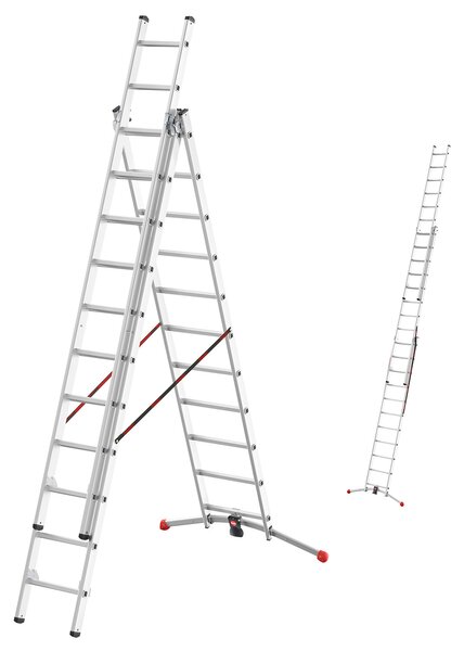 Scala Hailo HobbyLOT, scala combinata in alluminio in 3 parti, 3 x 11 pioli, sistema a piombo