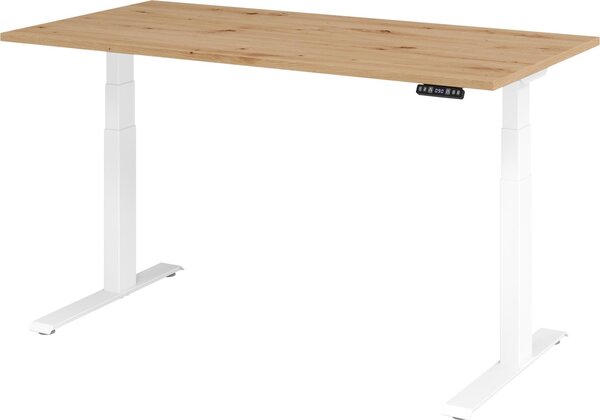 Scrivania regolabile in altezza XDKB | 2 motori | 120 - 180 cm | elettrica, dimensioni piano:160 x 80 cm, colore piano:rovere nodoso, colore struttura:bianco