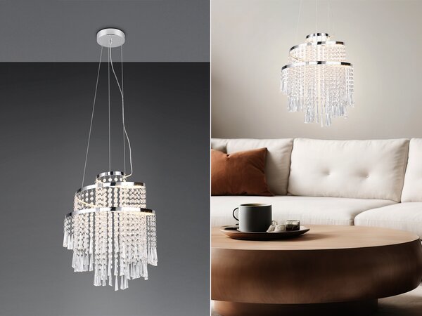 Lampada a sospensione Reality Pomp LED 30 W, ⌀38 cm, dimmerabile, cromata, colore della luce regolabile (CCT), regolabile in altezza