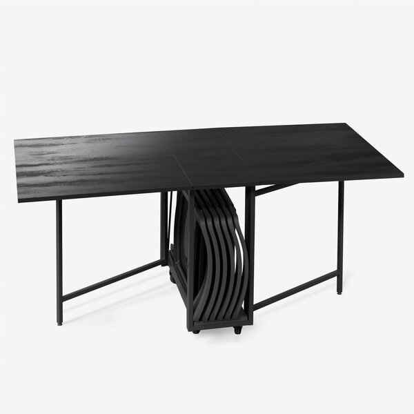 Tavolo chiudibile con portasedie e 6 sedie nere laminato con ruote cornice Laminata 172x92x h73 cm Archimede richiudibile in 34 centimetri nero con 6 sedie nere prodotto consegnato Montato