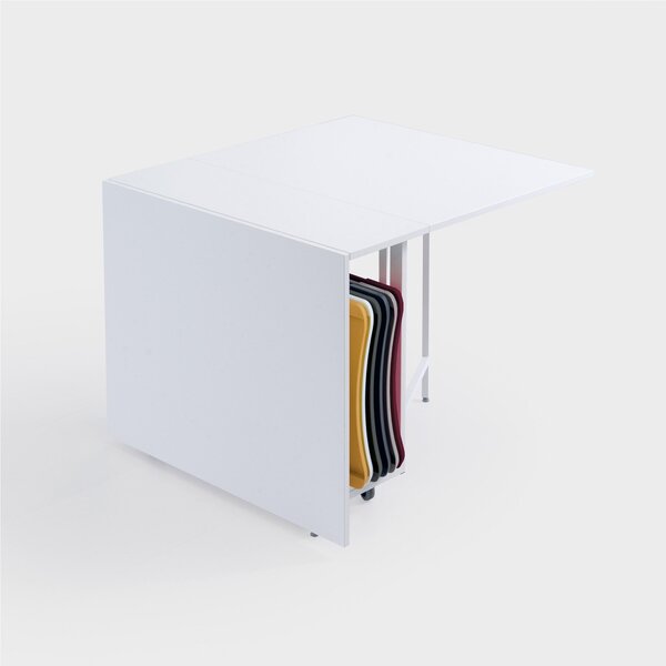 Tavolo chiudibile con portasedie e 6 sedie colorate laminato con ruote cornice Laminata 172x92x73h Archimede richiudibile in 34 centimetri Bianco con 6 sedie colorate prodotto consegnato Montato