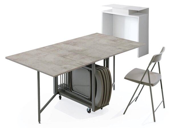 Tavolo chiudibile con portasedie e 6 sedie Antracite laminato con ruote cornice Laminata 172x92x73h Archimede richiudibile in 34 centimetri cemento con 6 sedie prodotto consegnato Montato