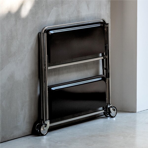 Carrello Portavivande Salvaspazio richiudibile in soli 6 cm SELECT 64x42xh82cm Struttura Nero , ripiani in formica nero sabl�