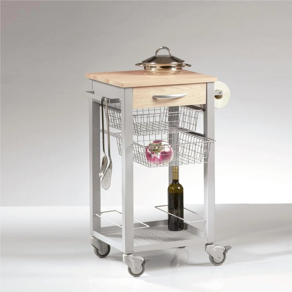 Carrello cucina CUISINE con top in legno Massello di faggio 46x46xh88 cm cestelli estraibili in acciaio cromato