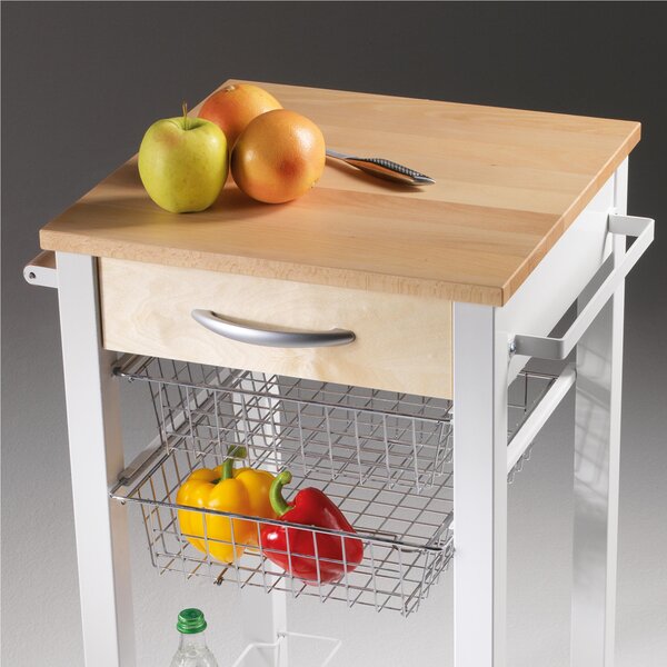 Carrello cucina CUISINE con top in legno Massello di faggio 46x46xh88 cm cestelli estraibili in acciaio cromato