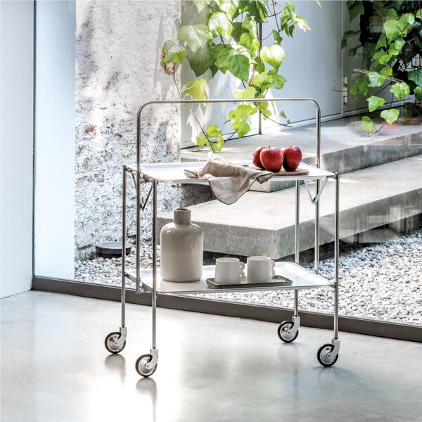 Carrello Portavivande Salvaspazio richiudibile in soli 6 cm SELECT 64x42xh82cm Struttura Inox Lucido , ripiani in formica bianca